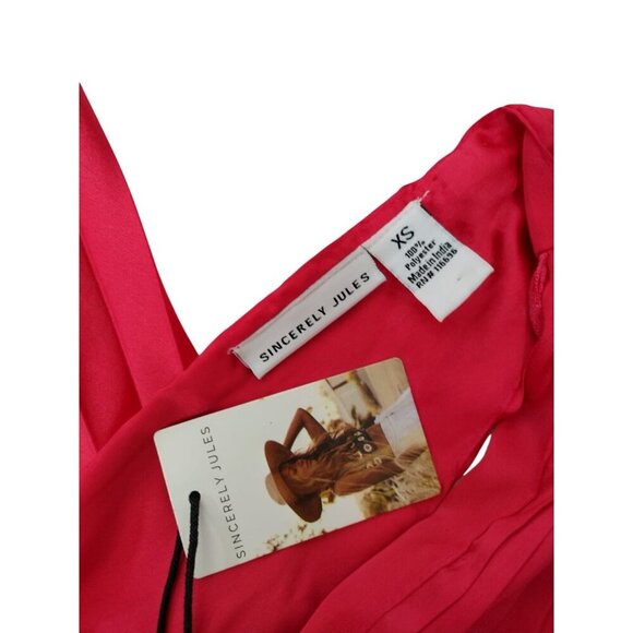 Sincerely Jules Red Pleated Sleeveless Dress With Plunge Neck & Tie Back XS, NWT - Picture 3 of 7